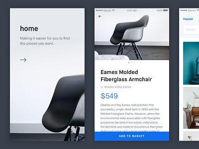 Furniture App Exploration app blog clean flat grid ios minimal minimalist mobile portfolio ui ux