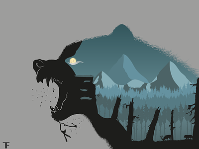 Wolf Mountain darkspace deer forest moon night silhouette wolf