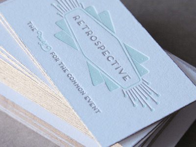 Retrospective Logo & Letterpress business card deco edge painting event rental gold gray letterpress logo mint retro