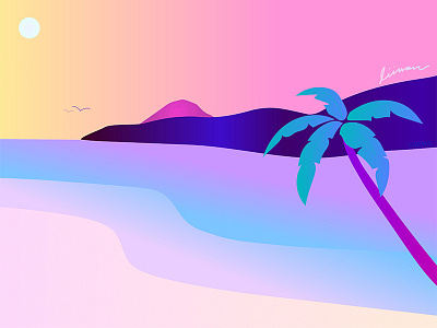 hawaii 80s adobe illustrator art hawaii illustration illustrator landscape neon retro retrowave synthwave vector