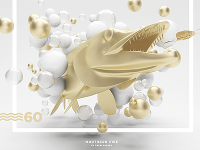 Northern Pike Abstract 3D Scene 3d abstract birthday c4d dad fish gold pike shiny vray white