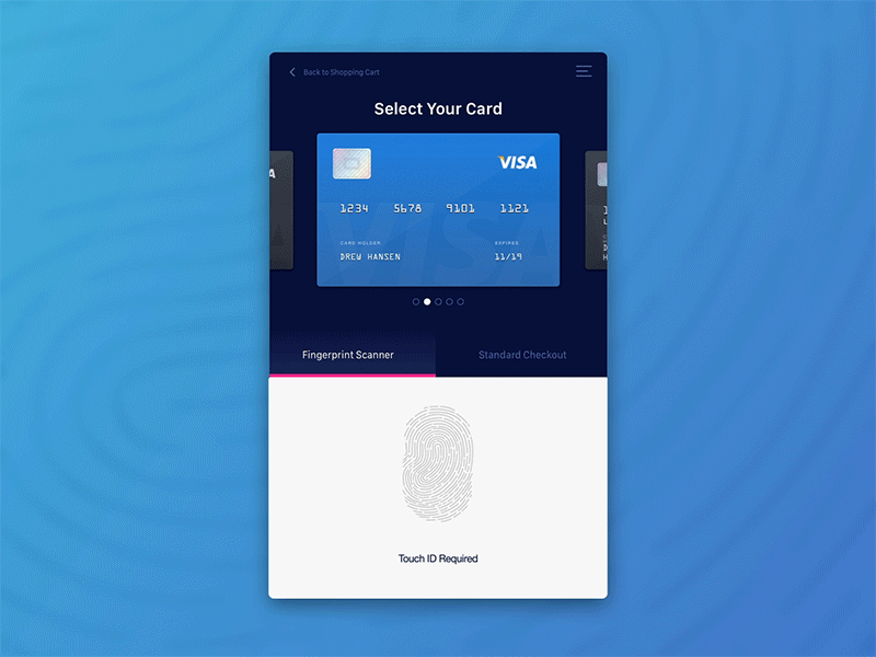 Daily UI Challenge #002 - Credit Card Checkout animation checkout credit card daily ui challenge fingerprint visa