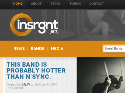 Insrgnt-[arts] logo and web branding first draft basic blog clean logo orange web