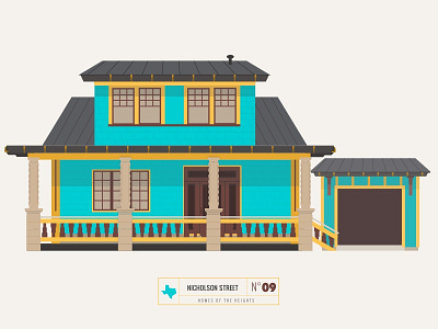 Homes of The Heights // No. 9 bright building house houston illustration line neighborhood series vector