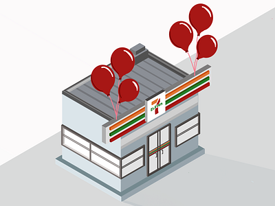 Happy 7/11 day! apple pencil balloon branding design illustration isometric isometric art isometric illustration procreate procreate app retail shop slurpee store storefront