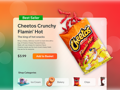 Cheetos adobe xd adobexd design drop shadow ecommerce frosted glassmorphism hot landing landing page shop shopping snack ui