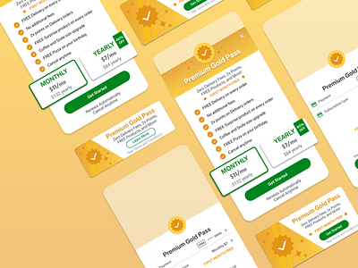 GOLD PASS cards design gold interface medal mobile plan service subscription ui ux yellow