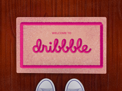 Welcome to dribbble 2d design door doormat dribbble illustration logo shots texture type typography welcome wood