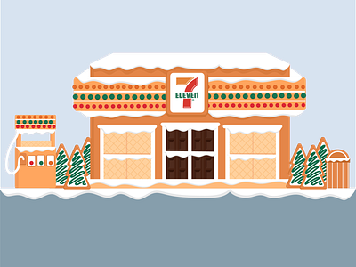 7-Eleven Gingerbread house 2d branding christmas convenience cookie design dessert flat illustration ginger gingerbread graphic holiday house illustration snow store winter