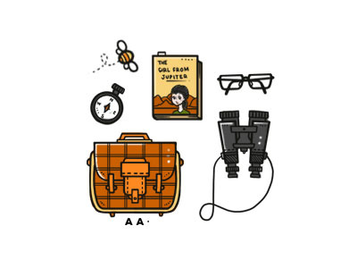 Moonrise Kingdom - Items bag bee binocular book compass fanart glasses moonrise kingdom movie vintage wes anderson