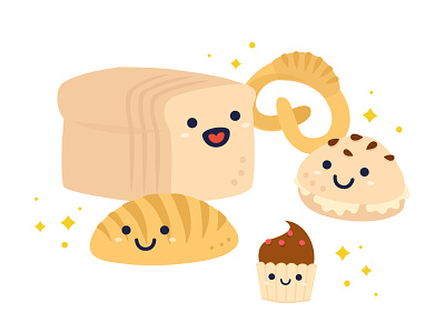 Illustration - Bread Family bread cupcake food pastry roti sweet