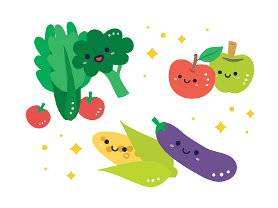 Illustration - Veggies 02 apple corn eggplant sayur tomato veggies