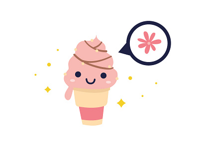 Illustration - Pink Flower Ice-cream cute ice cream pink