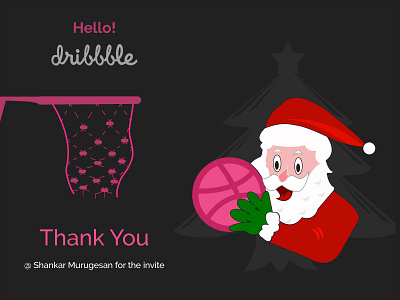 Hello Dribbble chirstmas debut firstshot illustration invite onboard pavanitln santa shot