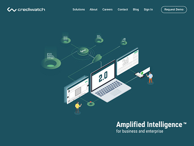 Crediwatch 2.0 2.0 amplified intelligence crediwatch data analytics data science fintech hero banner illustration isometric isometric design isometric illustration landing page pavani pavani tln webpage design