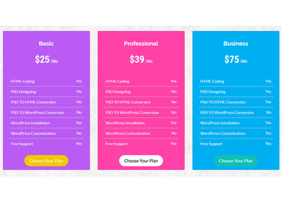 Pricing Table Design