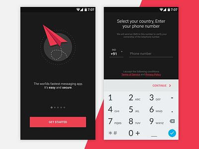 Chat Onboarding android black chat login material design mobile onboadring pink red signup ui ux