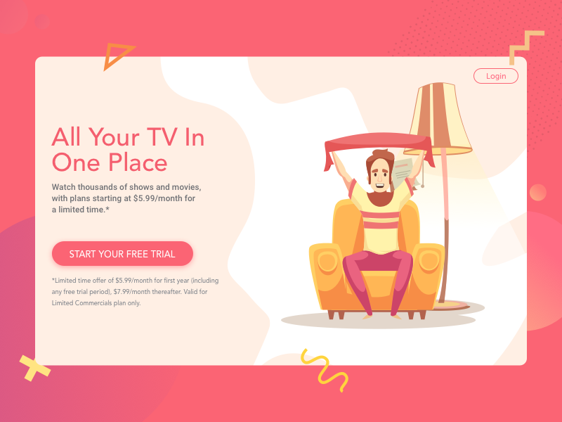 Crackle Tv streaming colourful web orange pink clean ui landing page subscription