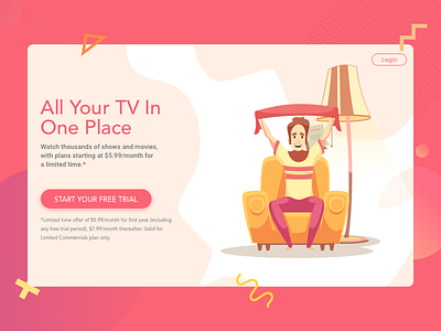 Crackle Tv clean colourful landing page orange pink streaming subscription ui web