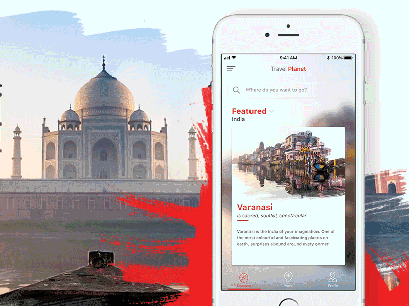 Travel Planet app card concept find gif india navigation travel ui ux