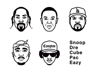 West Coast Rap Legends dr dre eazy e ice cube illustration portrait snoop dogg tupac west coast west side