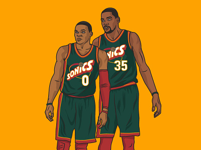 Russell Westbrook & Kevin Durant illustration kevin durant nba russell westbrook sonics thunder