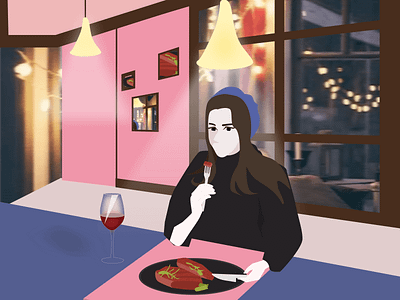 Enjoy good food girl illustration lighting restaurant steak