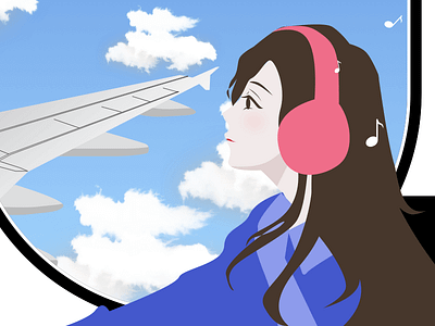 A cloud outside the window aircraft girl illustration music scenery