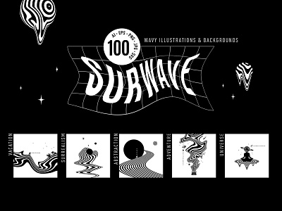 SurWave. 100 Wavy Illustrations & Backgrounds design grunge illustration premade wave