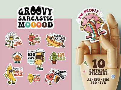 Groovy Sarcastic Mood. 10 Stickers sarcastic