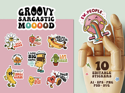 Groovy Sarcastic Mood. 10 Stickers sarcastic