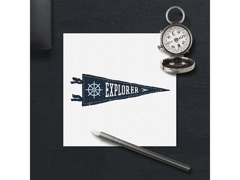 Explorer vintage typography pirate logo lettering hipster grunge design badge explorer flag