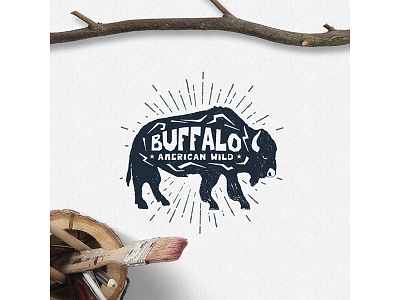 Buffalo. American Wild animals badge design grunge logo typography vintage wanderlust