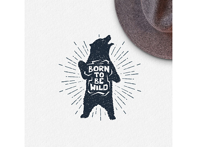 Born to be wild animals badge bear design grunge logo typography vintage wanderlust