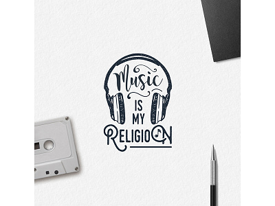 Music is my religion adventure badge design double exposure grunge logo music religion typography vintage