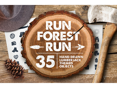 Run, Forest, Run. 35 Hand Drawn Objects