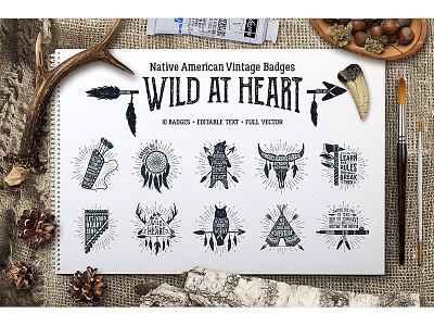 Wild at Heart. 10 Hand Drawn Badges adventure badges grunge handdrawn hipster logo tend trible vector vintage wandelust wild