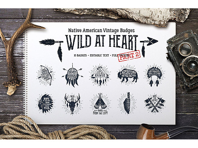 Wild at Heart. 10 Hand Drawn Badges. Part II adventure badges grunge handdrawn hipster logo tend trible vector vintage wandelust wild