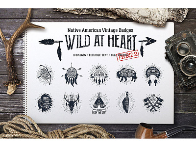 Wild at Heart. 10 Hand Drawn Badges. Part II