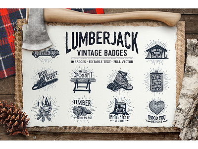 Lumberjack. 10 Hand Drawn Badges