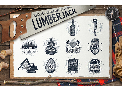 Lumberjack. 10 Hand Drawn Badges. Part II