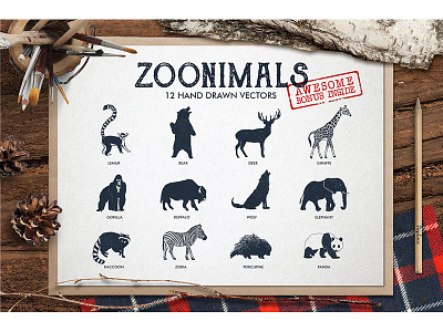 Zoonimals. 12 Hnad Drawn Animals adventure animals badges forest grunge handdrawn hipster logo tend travel vintage zoo