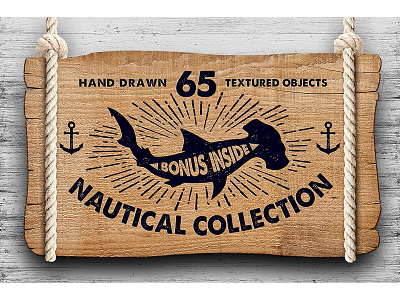 Nautical Collection. 65 Hand Drawn Objects bonus grunge hand drawn nautical ocean sea vector vintage