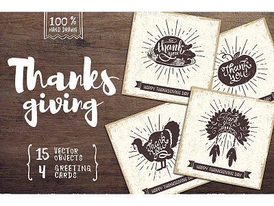 Thanksgiving Day. Greeting cards. cards creativemarket greeting cards grunge hand drawn thanksgiving day vector