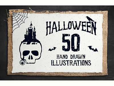 Halloween. 50 Hand Drawn Illustrations cards creativemarket drawn greeting grunge halloween hand illustrations vector vintage