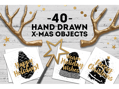 40 Hand Drawn X-Mas Objects