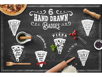 In Pizza We Crust. Hand Drawn Badges badges crust food hand drawn pizza slice vintage