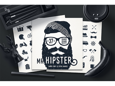 Mr. Hipster. 37 Hand Drawn Objects creativemarket drawn grunge hand hipster logo trend vintage
