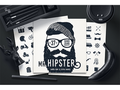 Mr. Hipster. 37 Hand Drawn Objects creativemarket drawn grunge hand hipster logo trend vintage