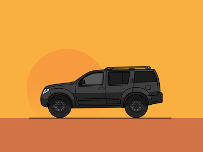 Nissan Pathfinder 4x4 black car explore illustration line line animation line art lineart nissan overland pathfinder sunset travel truck vanlife vector warm